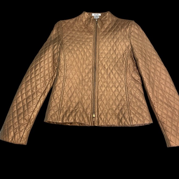 NEW Vintage 80s 90s Blushe Impressions Gold Quilted Leather Zipper Jacket w/belt - Picture 3 of 14